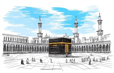 Obraz premium Hand-Drawn Kaaba in Mecca 