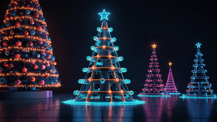 Neon Christmas Trees in a Vibrant Digital Rendering