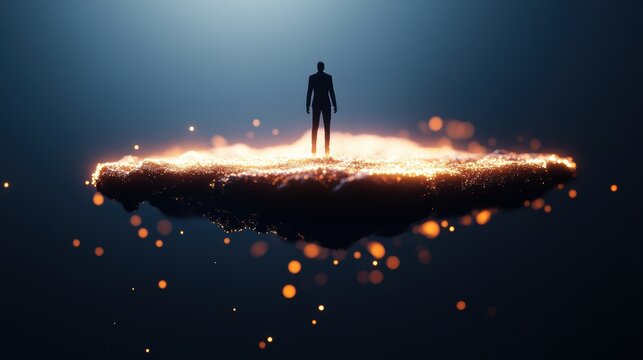 A figure standing on a platform made of glowing, pulsating energy, a single, impossible leap separating them from a distant, seemingly unattainable goal.