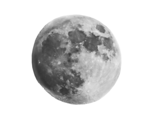 Close up picture of full moon isolated on white, clipping