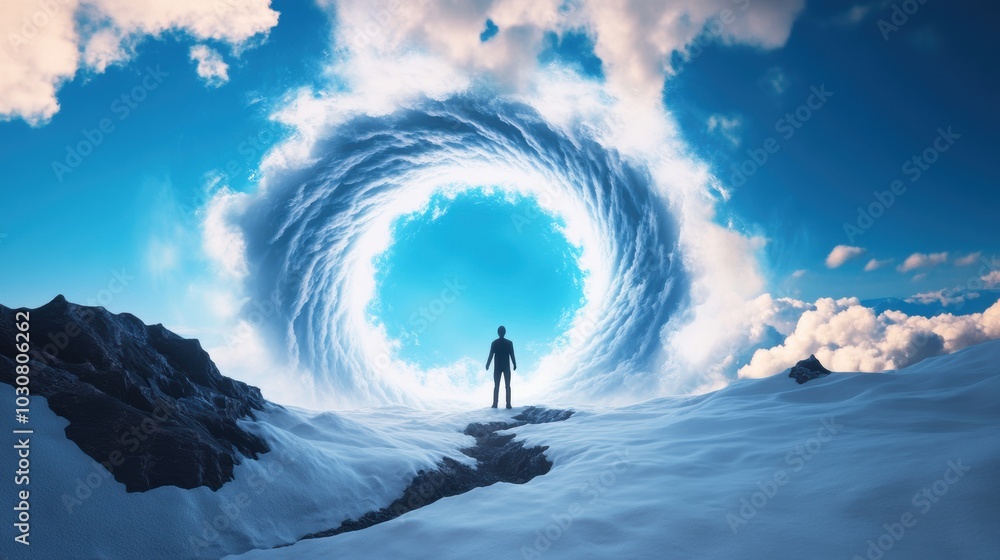 Canvas Prints A figure standing at the center of a swirling vortex of energy, the world around them dissolving, a chance for a transformative journey.