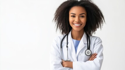 Smiling Female Doctor in White Coat with Stethoscope - Healthcare Professional Portrait