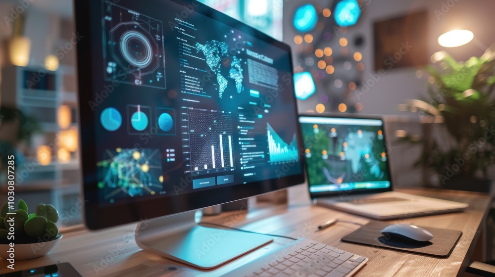 Poster cutting-edge cybersecurity solutions interface with interactive demos and seamless contact options