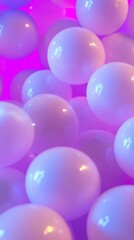 A vibrant collection of glossy white spheres with a purple background.