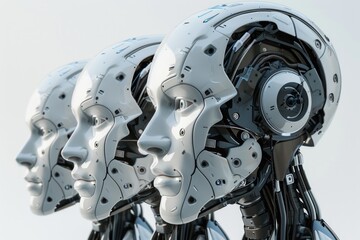 Fototapeta premium A close-up view of a robot's head with mechanical features and metallic components