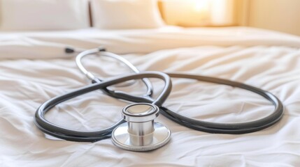 A Stethoscope Resting on a White Bed Sheet