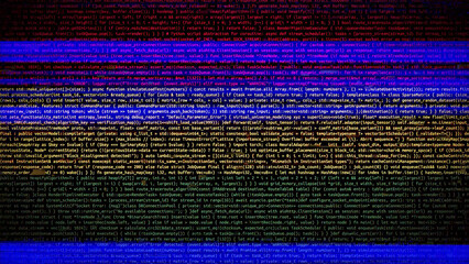 Binary code on flag of Bolivia. Program source code or Hacker concept on Bolivian flag. Bolivia...