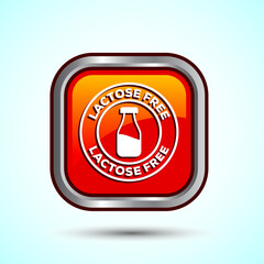 Lactose Free Icon Design Illustration, Healthy Food Concept, Orange Color Square Button Design