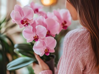 Naklejka premium woman with pink orchid