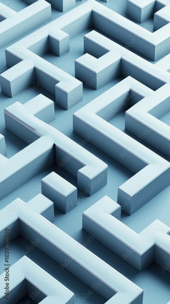 Poster abstract maze pattern in blue color, perfect for backgrounds or design elements.