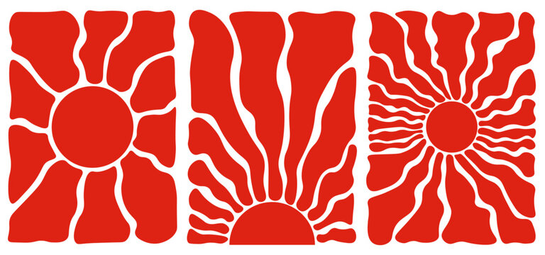 Affiche fleurs groowy et abstrait. Ensemble tendance floral et ensoleill&eacute;
