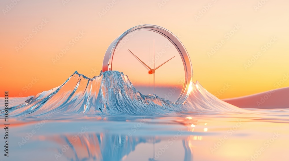 Poster a clock that melts and flows, symbolizing the passage of time and the fragility of existence.