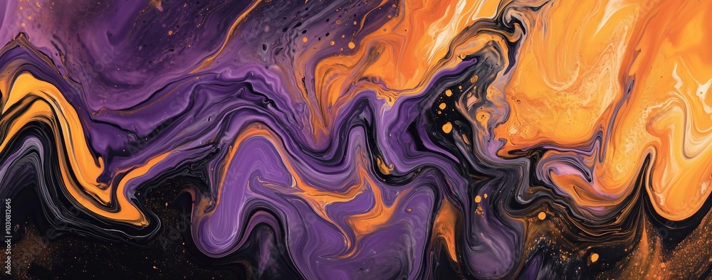 Aufkleber mesmerizing swirl of purple and orange liquid paint patterns in artistic display. generative ai