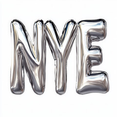 Chrome 3d letters of the word "NYE" on a transparent background
