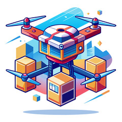 Drone Transporting Package Over City Buildings