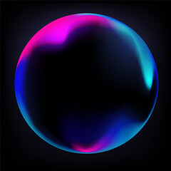 Vibrant bubble on dark background. Vivid fluid blurred colors. Bright color gradients. Vector illustration.