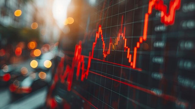 Stock Market Volatility, Red Chart Decrease, Trading Financial Background. Investment Risk Concept.