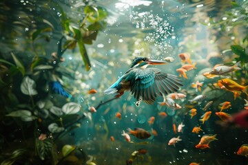 Bird flying over fish