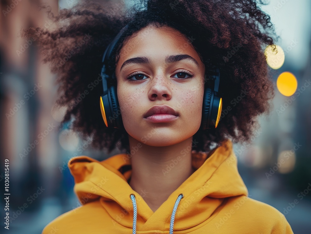 Wall mural woman listening to music