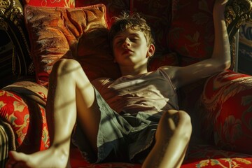 Man relaxing on couch