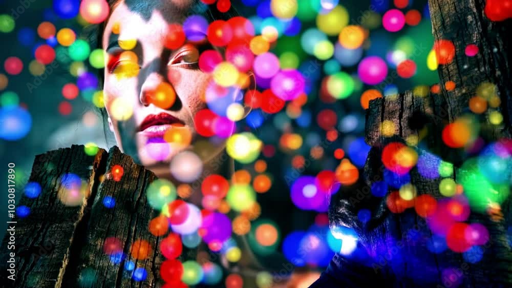 Poster exploring vibrant creativity through colorful light and shadow play in an artistic urban setting