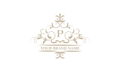 Monogram design template for one or two letters, for example P. Calligraphic elegant ornament. Vector logo for business, heraldry, boutiques, restaurant, etc.