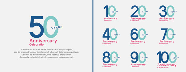 anniversary logotype set. vector design blue, green and red color for celebration event