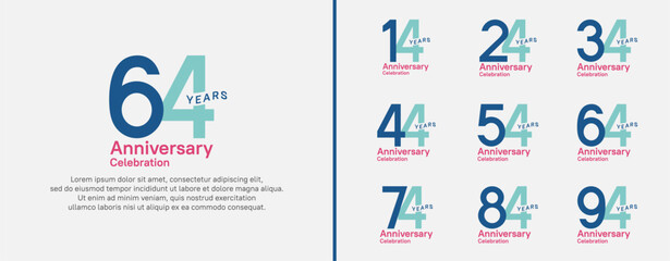 anniversary logotype set. vector design blue, green and red color for celebration event