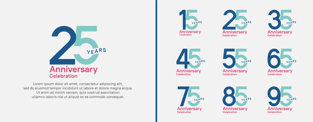 anniversary logotype set. vector design blue, green and red color for celebration event