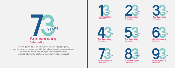 anniversary logotype set. vector design blue, green and red color for celebration event