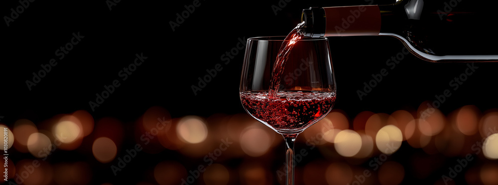 Wall mural a bottle of wine being poured into a crystal glass, showcasing the rich red color and elegant presen