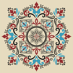 Handdrawn Floral Gold Colored Mandala. Modern and Minimalist Mandala with Bright Colors. Elegant design element for greeting cards (birthday, Valentine's Day), wedding, and engagement invitation card 