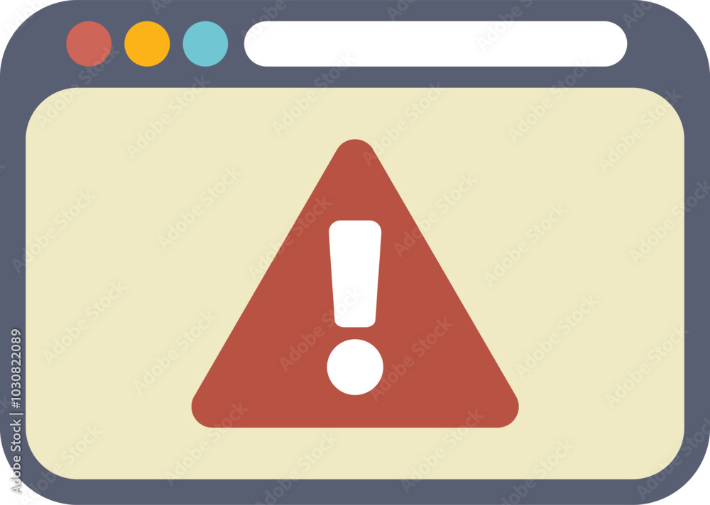 Poster minimalist vector illustration featuring a web browser window displaying a red triangle warning sign