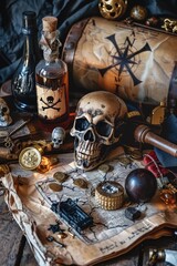 Skull on Wooden Table