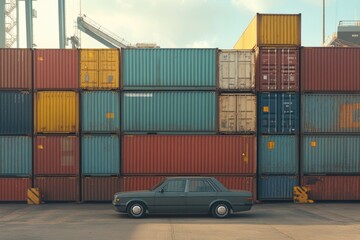 Fototapeta premium Car near shipping container wall
