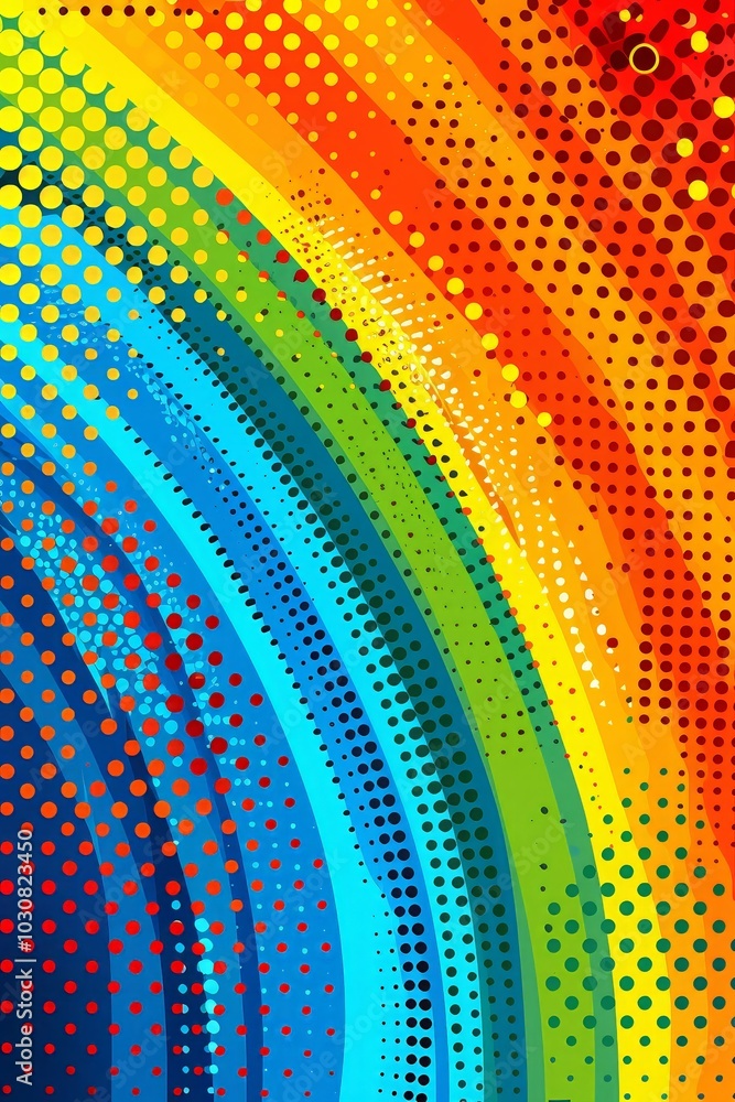 Poster a striking arrangement of colors and circular patterns combines to form a vivid rainbow effect. this