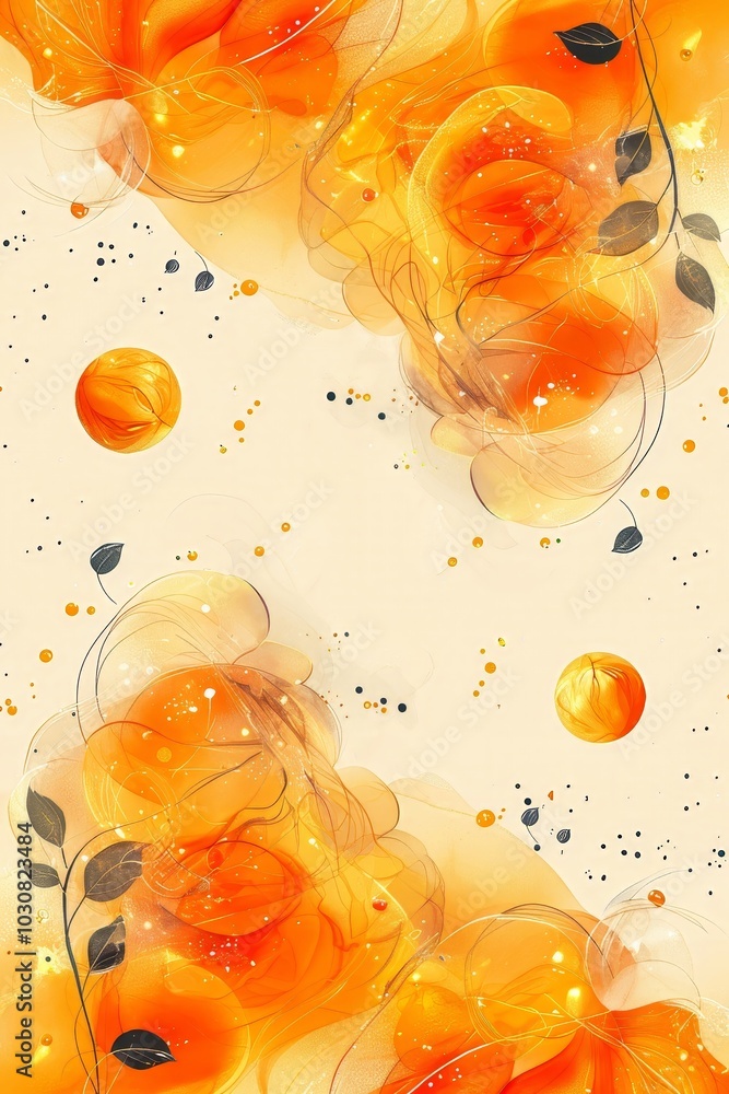 Poster this artwork features vibrant orange roses intertwined with delicate swirls and soft textures agains