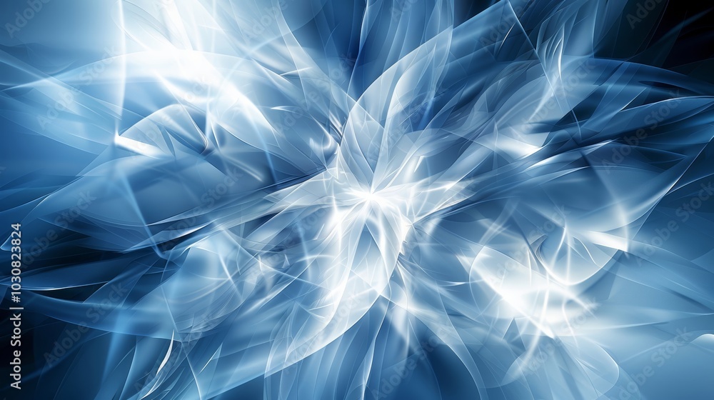 Poster a captivating display of swirling blue and white light patterns merges to form an abstract design. t