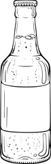 Glass beer bottle with a cap. Oktoberfest symbol. Alcohol drinks ale, cider, beer. Vector illustration in hand drawn sketch doodle style. Line art isolated on white for coloring book, print