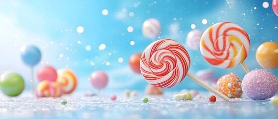 Colorful Confectionery Cascade with Whimsical Bokeh Background