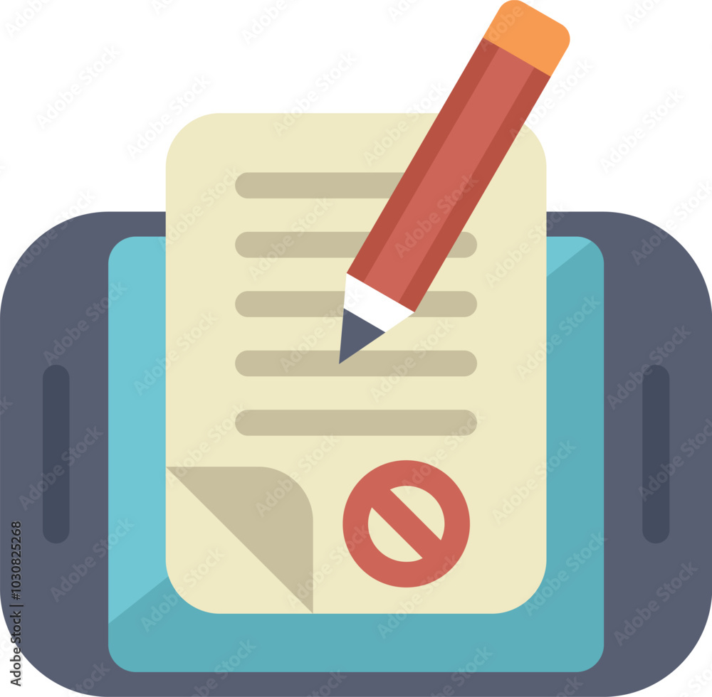 Poster this vector illustration shows a document displayed on a smartphone with a forbidden symbol, suggest