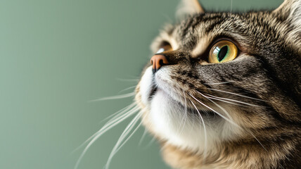Obraz premium International Cat Day. Close-up of a cat's face against a light green background