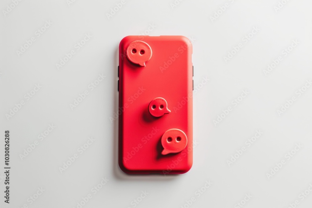 Poster red smartphone with speech bubble icons on a light background, symbolizing communication and messagi