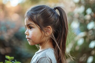 Little Girl Standing by Bush