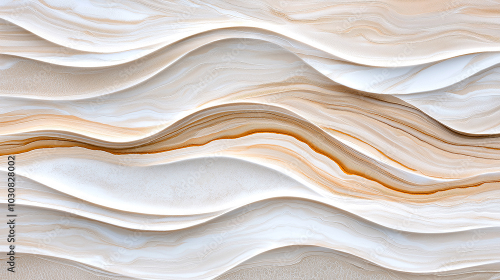 Poster beautiful abstract design featuring smooth, flowing waves in soft beige and cream tones, creating se