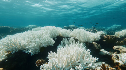A large group of white coral is in the ocean