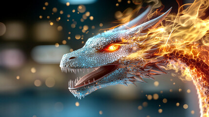 Mesmerizing animated loop of fire breathing dragon with vibrant flames and intricate scales, showcasing stunning blend of fantasy and artistry