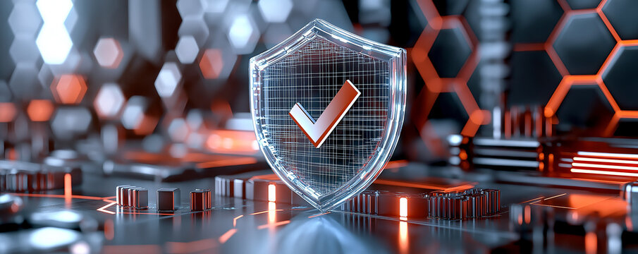 digital shield symbolizing protection and security in healthcare insurance, set against futuristic background with glowing elements. This conveys sense of safety and assurance