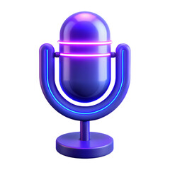 Obraz premium Neon podcast microphone 3d icon isolated on the transparent background