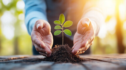 Fototapeta premium Nurturing young plant symbolizes hope and sustainability, showcasing importance of environmental care and growth